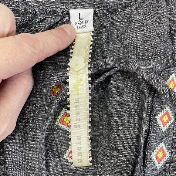 Uncle Frank Anthropology Dress Gray Coral Embroidered Linen blend Halter Size L - Picture 6 of 9